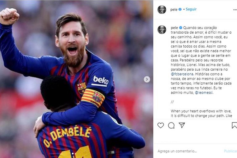 Post de Pelé homenajeando a Messi.